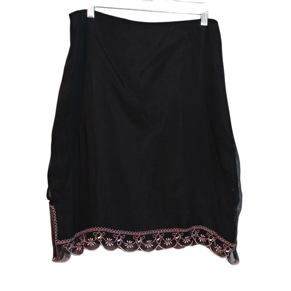 Willi Smith Elegant Black Silk Skirt with Pink Embroidery Beading Y2k Feminine 8
